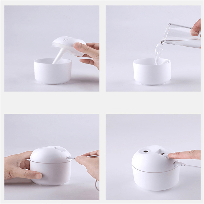 A cute air humidifier with night light, cold mist, and aroma diffuser for home, bedroom, car, and plants.