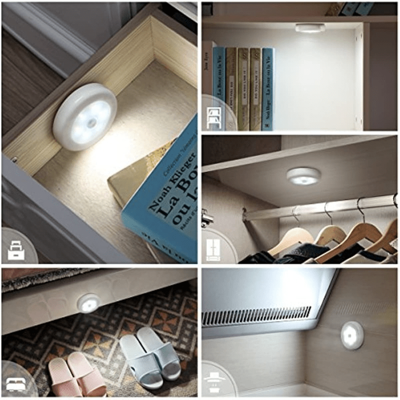 Pack of 3 Battery-Powered LED Motion Sensor Lights for Various Areas in White