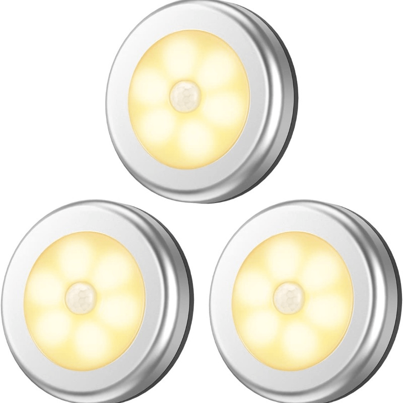 Pack of 3 Battery-Powered LED Motion Sensor Lights for Various Areas in White