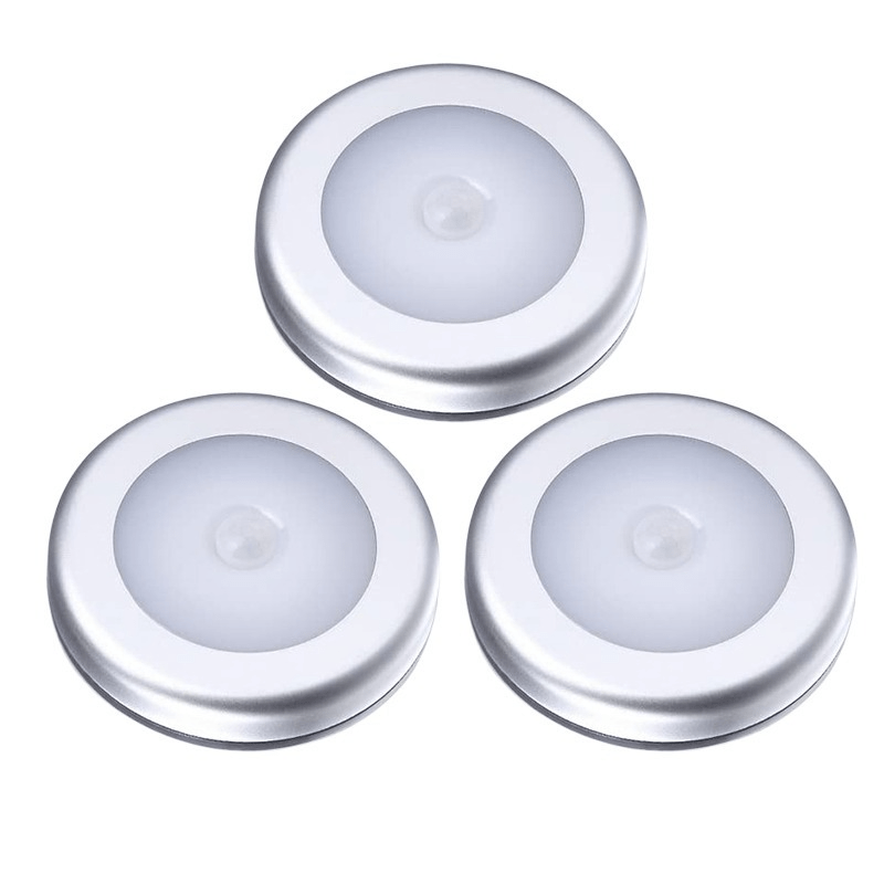 Pack of 3 Battery-Powered LED Motion Sensor Lights for Various Areas in White