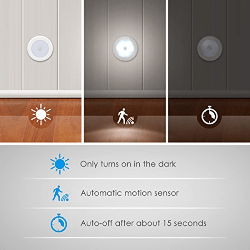 Pack of 3 Battery-Powered LED Motion Sensor Lights for Various Areas in White