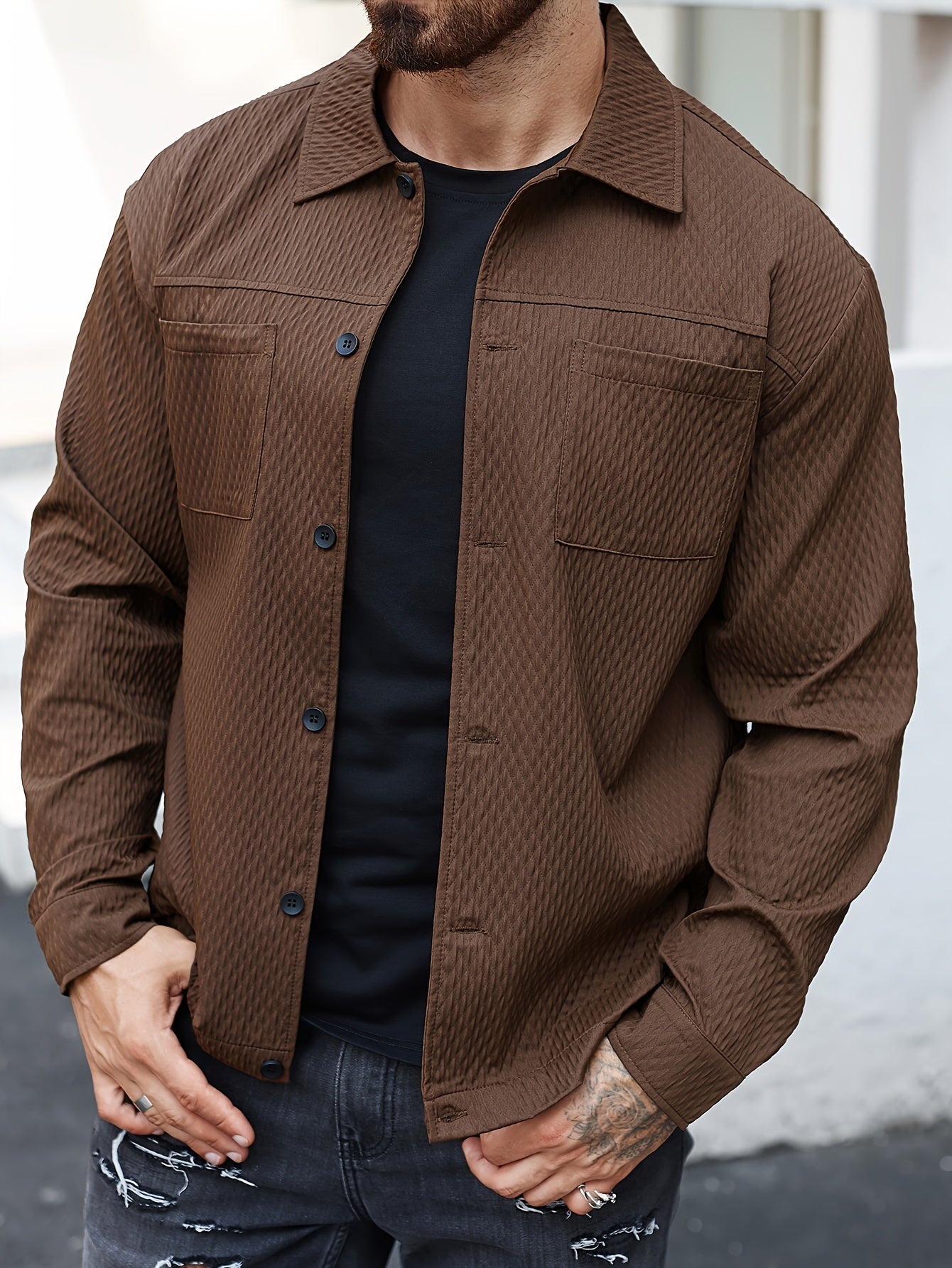 Textured long sleeve shirt for men, perfect for winter and fall, great as a casual gift.