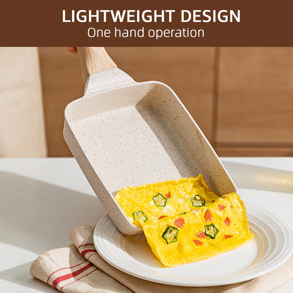 [Customer Favorite] Tamagoyaki Pan: Square Japanese Omelette Pan with Wood Handle, Non-stick Egg Roll Pan, Rectangle Frying Pan - 1pc, Size 14.99*17.98cm - Cookware