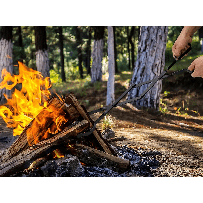 Stanbroil presents its durable 66.04cm Heavy-Duty Steel Campfire Tongs in Black. This foldable log grabber features a strong grip for safe wood handling, making it perfect for both outdoor fire pits and indoor fireplaces.