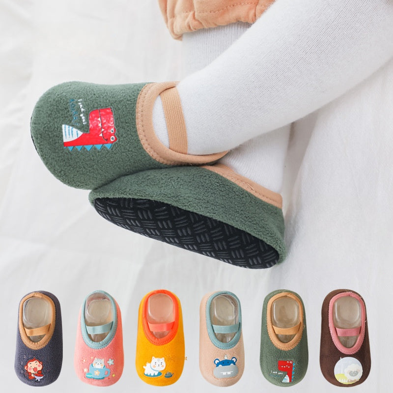 Baby non-slip grip socks with cartoon designs.