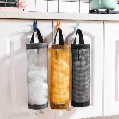 1-piece Plastic Bag Mesh Dispenser, Wall-mounted Bag Storage Organizer, Waste Bags Holder, Trash Bag Storage Pouch, Bathroom Organizing Solution, Garbage Bag Dispenser