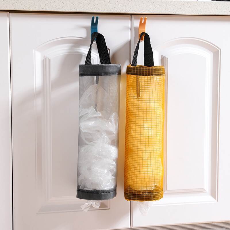 1-piece Plastic Bag Mesh Dispenser, Wall-mounted Bag Storage Organizer, Waste Bags Holder, Trash Bag Storage Pouch, Bathroom Organizing Solution, Garbage Bag Dispenser