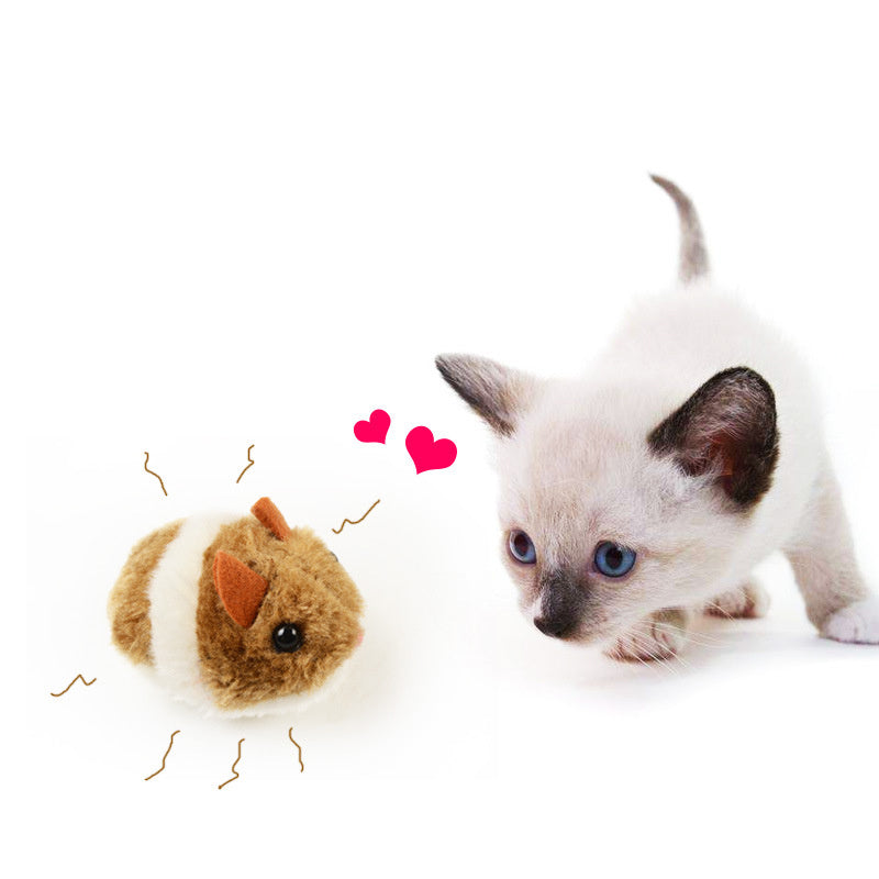 Plush cat toy with funny cute mouse design shakes and moves to tease cats.