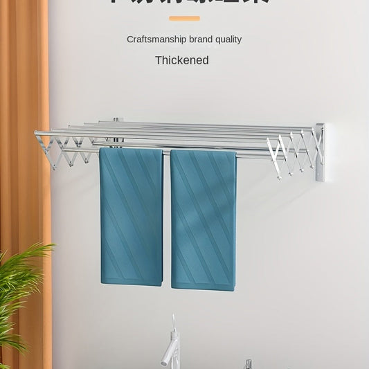 Wall Mounted Stainless Steel Clothes Drying Rack for Laundry with Collapsible Towel Shelf, Retractable Hanging Rack in Bathroom.