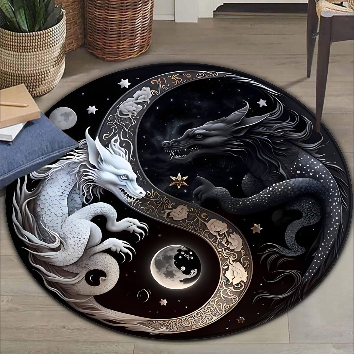 Premium Dragon Design Round Rug Doormat for Home, Hotel, and Living Room - Non-Slip Floor Mat with Anti-Slip Backing, Easy to Machine Wash