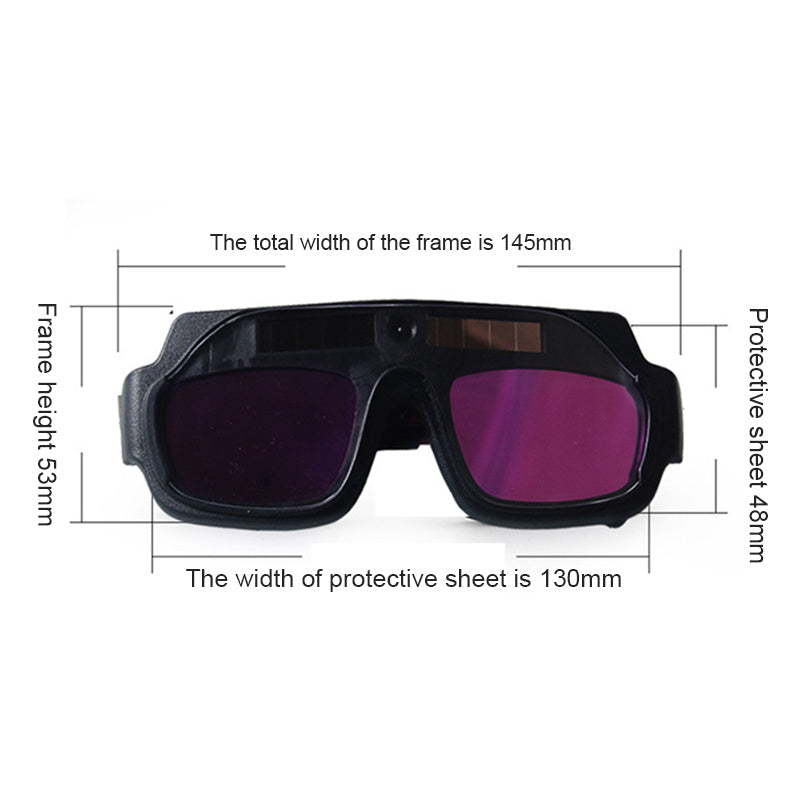 1 Set of Auto Darkening Welding Glasses with Protective Film, Solar Powered, suitable for TIG, MIG, ARC, Grinding, and Plasma welding. Features Anti-Eyes Shield, Storage Box, and Cleaning