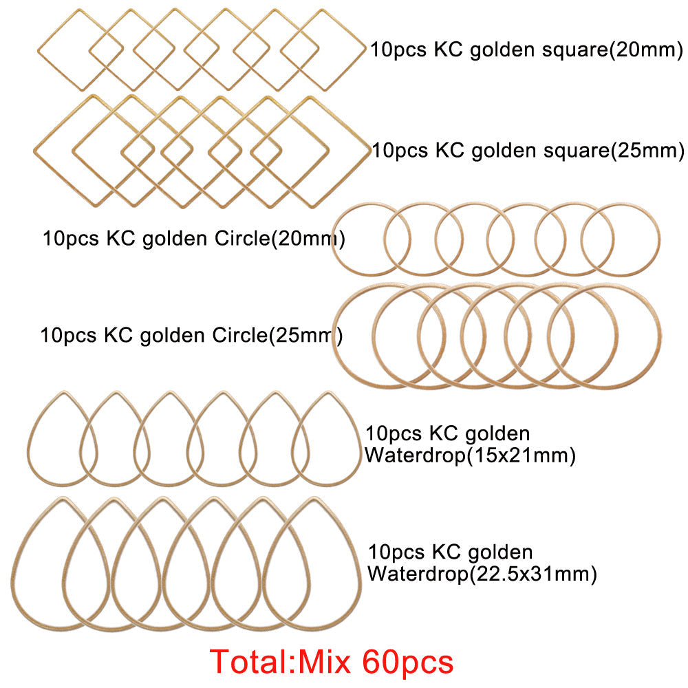 Earring Making Kit with 60 Copper Pieces - Includes Various Sizes of Square, Circle, and Waterdrop Hoops for DIY Jewelry Crafting, Findings, Connectors.