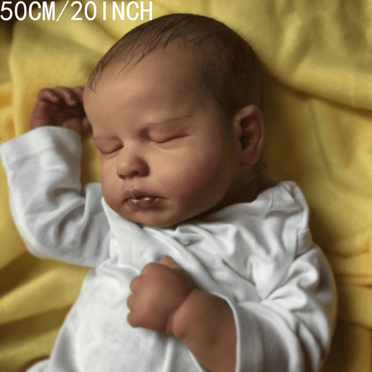 Realistic 20-inch Reborn Baby Doll with soft vinyl limbs, cloth body, and lifelike features.