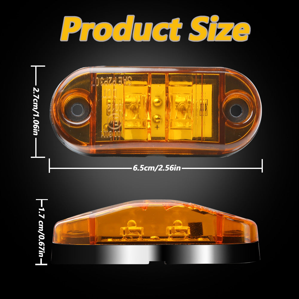 10 Universal LED marker lights for trucks, RVs, and other vehicles, with amber/red/white indicator bulbs, rear placement, and hard wiring. Operating on 12V-24V without a battery.