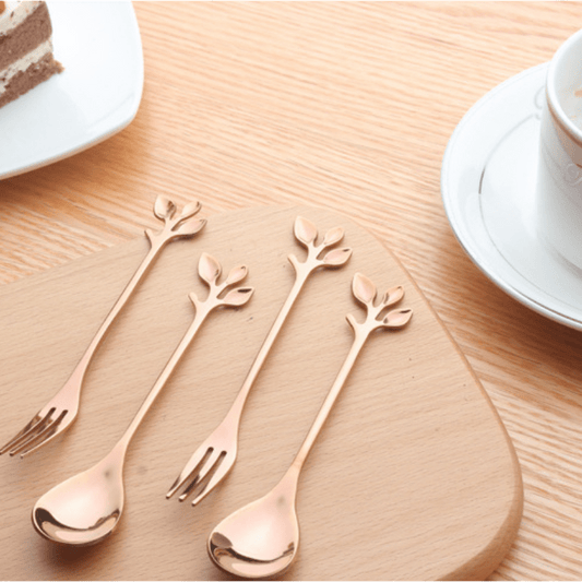 Elegant Stainless Steel Cutlery Set with Leaf Design Stirring Spoons, Honey Spoon, and Branch Handle Dessert Spoons - Durable and Stylish Utensils for Tea, Desserts, and Mixing Drinks