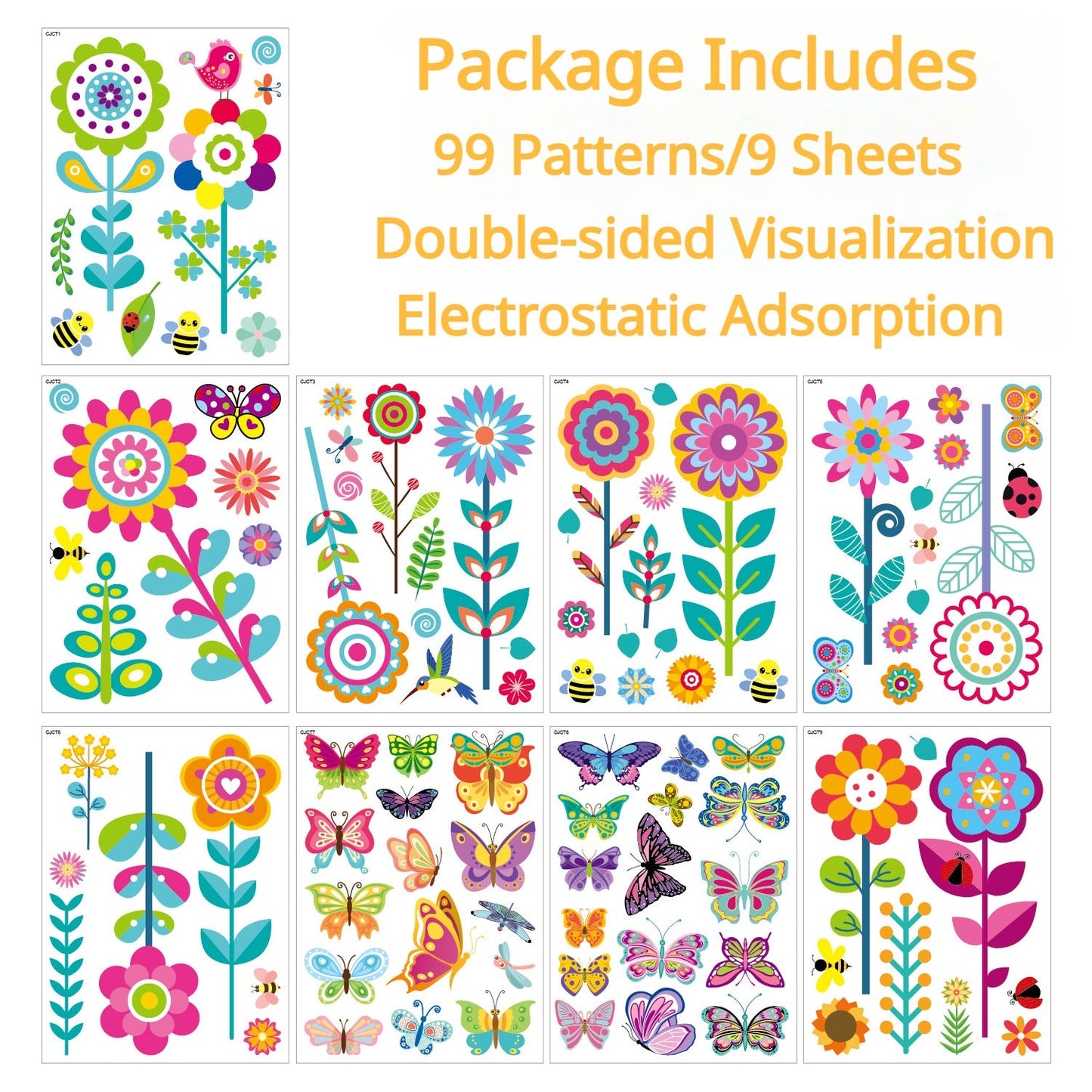 Decorate your living room or bedroom with 99 pieces of flower window stickers and double-sided butterfly stickers for a beautiful home decoration.