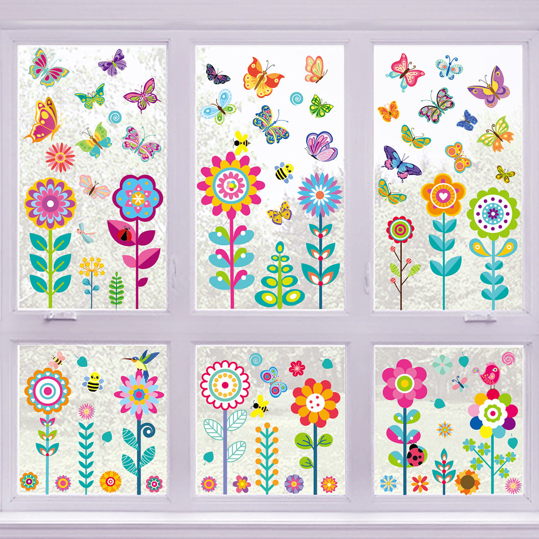 Decorate your living room or bedroom with 99 pieces of flower window stickers and double-sided butterfly stickers for a beautiful home decoration.