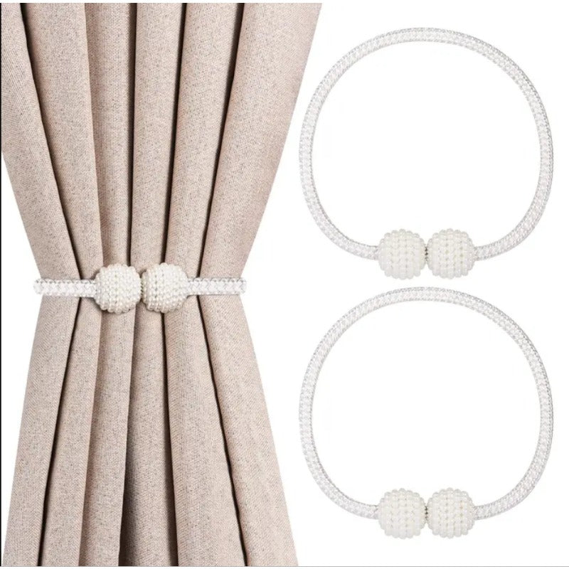 Set of 2 Minimalist Faux Pearl Magnetic Curtain Tiebacks - Strong Magnetic Buckle, No Drilling Required Holdbacks for Bedroom, Living Room, and Home Decor