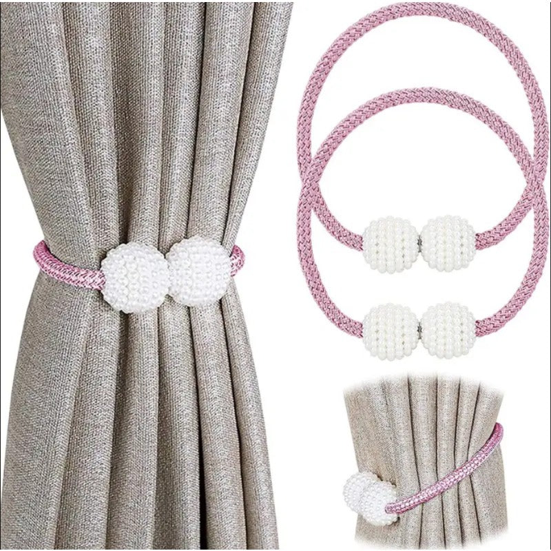 Set of 2 Minimalist Faux Pearl Magnetic Curtain Tiebacks - Strong Magnetic Buckle, No Drilling Required Holdbacks for Bedroom, Living Room, and Home Decor