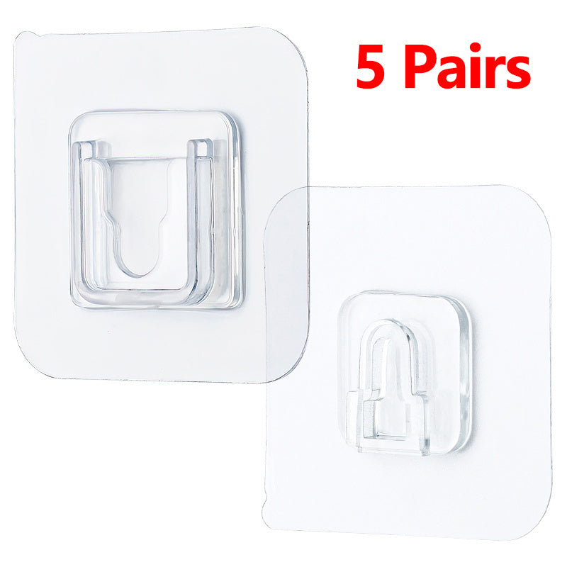 5 pairs of transparent adhesive wall hooks for easy installation in kitchen and bathroom for storage and utility.