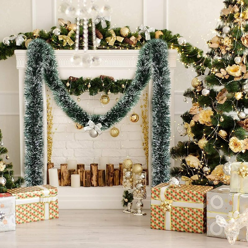 3pcs of 6.1m Christmas tinsel garland for indoor and outdoor decorations.