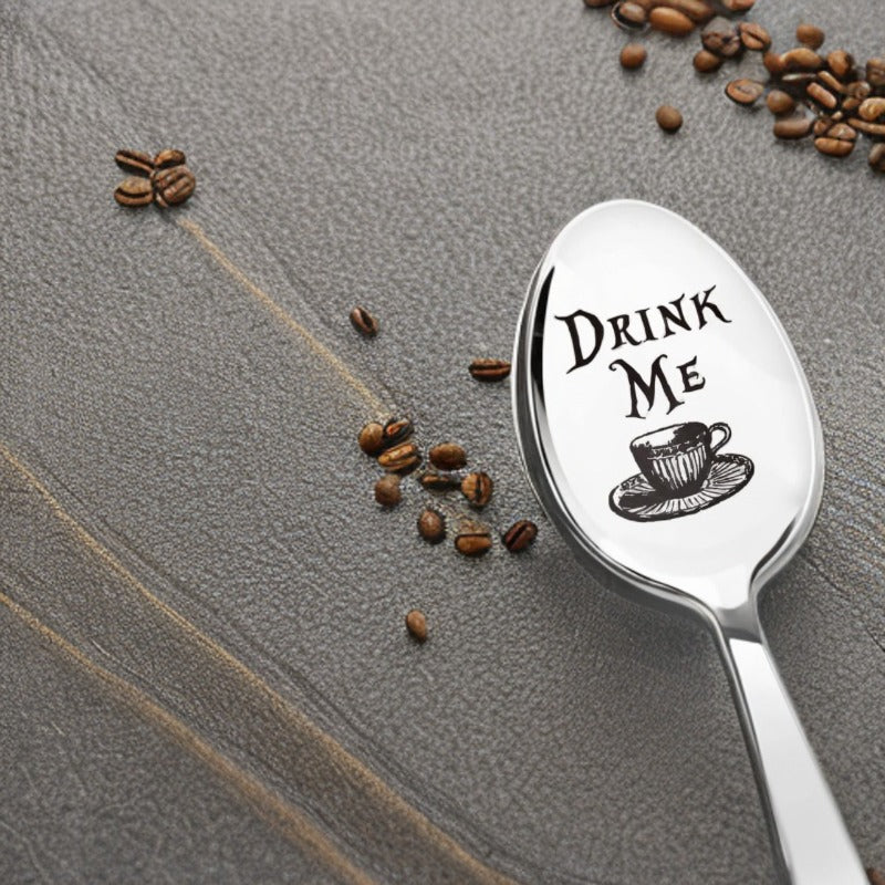 Funny Drink Me Spoon: Engraved Stainless Steel Gift for Women and Men, Perfect for Tea Parties, Birthdays, and Christmas.