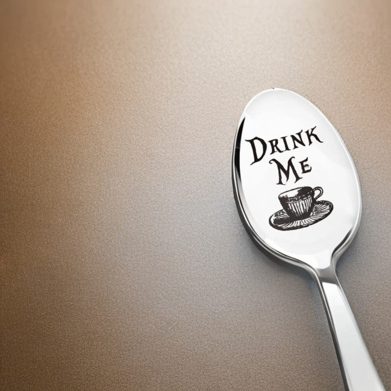 Funny Drink Me Spoon: Engraved Stainless Steel Gift for Women and Men, Perfect for Tea Parties, Birthdays, and Christmas.