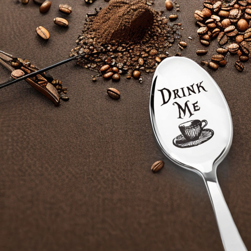 Funny Drink Me Spoon: Engraved Stainless Steel Gift for Women and Men, Perfect for Tea Parties, Birthdays, and Christmas.