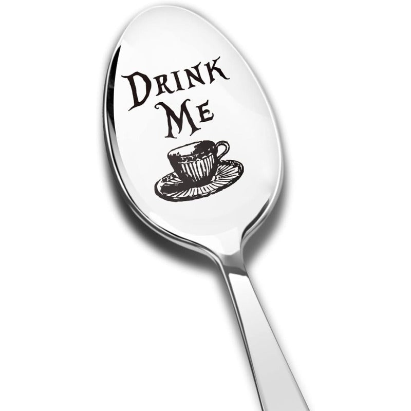 Funny Drink Me Spoon: Engraved Stainless Steel Gift for Women and Men, Perfect for Tea Parties, Birthdays, and Christmas.