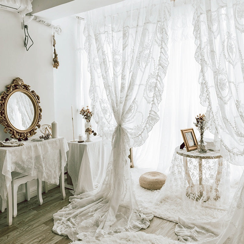 Enhance Your Home Decor with this Elegant White Lace Floral Sheer Curtain!