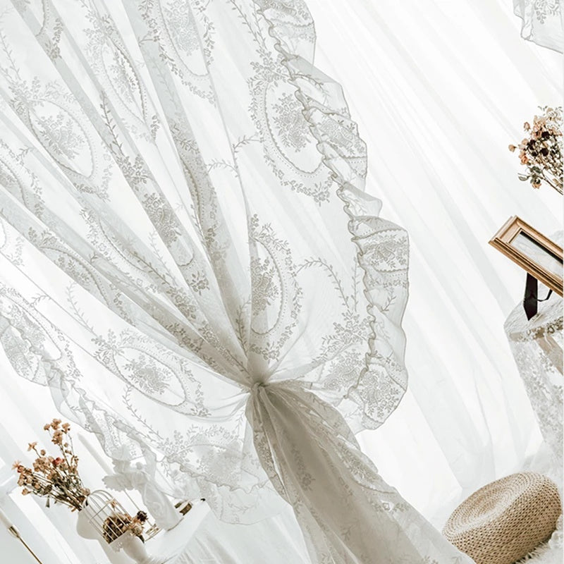 Enhance Your Home Decor with this Elegant White Lace Floral Sheer Curtain!