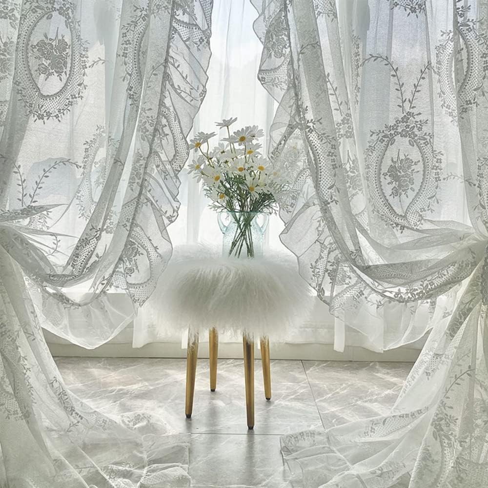 Enhance Your Home Decor with this Elegant White Lace Floral Sheer Curtain!