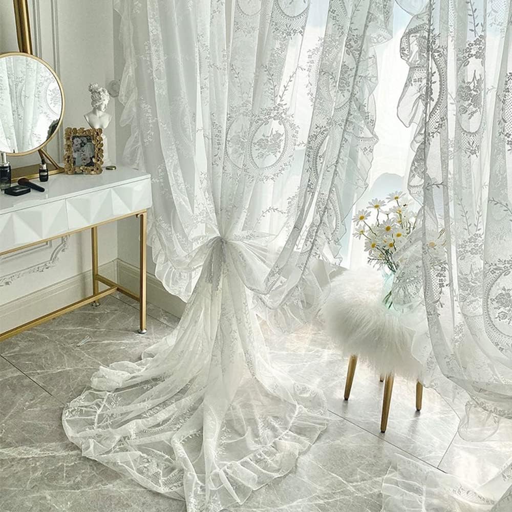 Enhance Your Home Decor with this Elegant White Lace Floral Sheer Curtain!