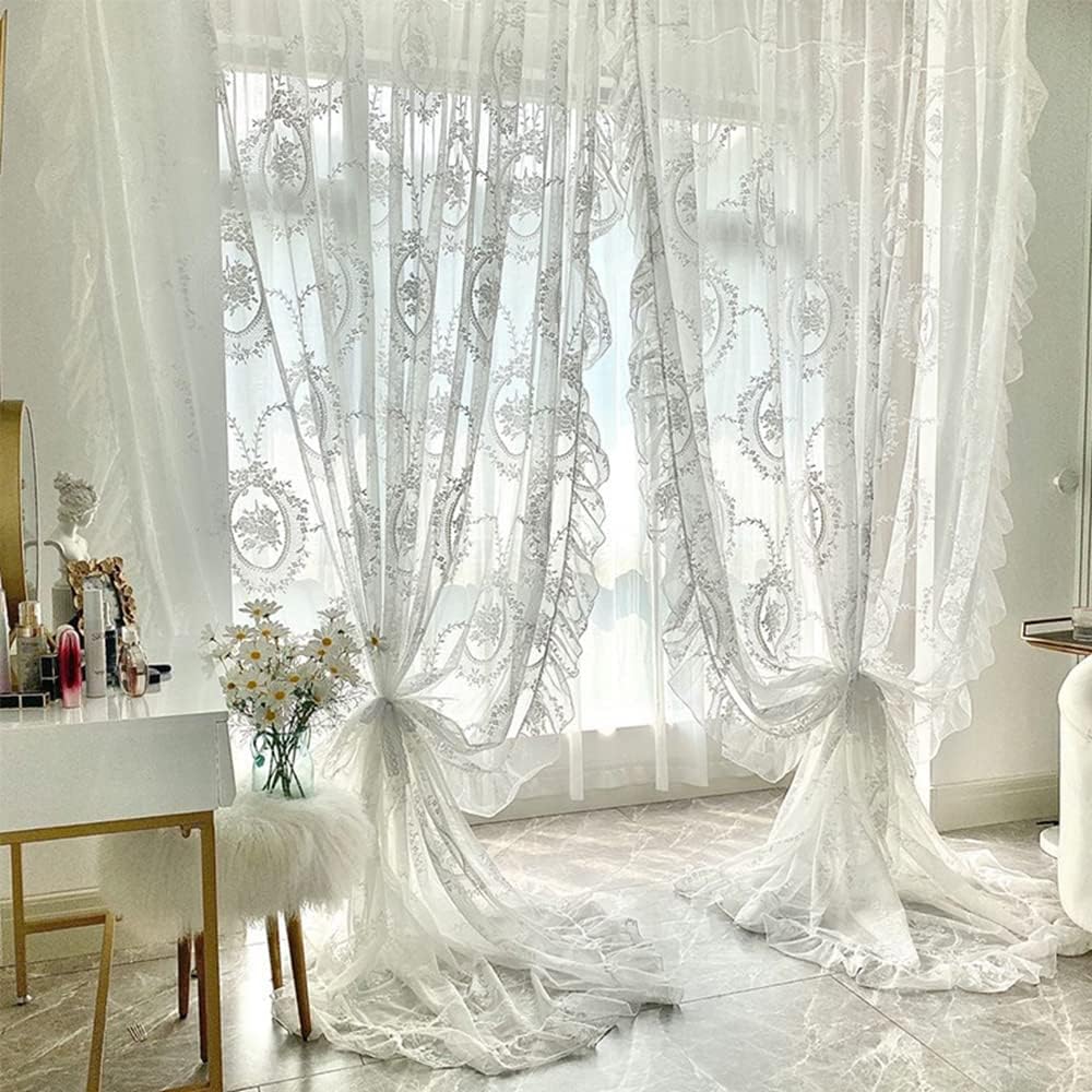 Enhance Your Home Decor with this Elegant White Lace Floral Sheer Curtain!