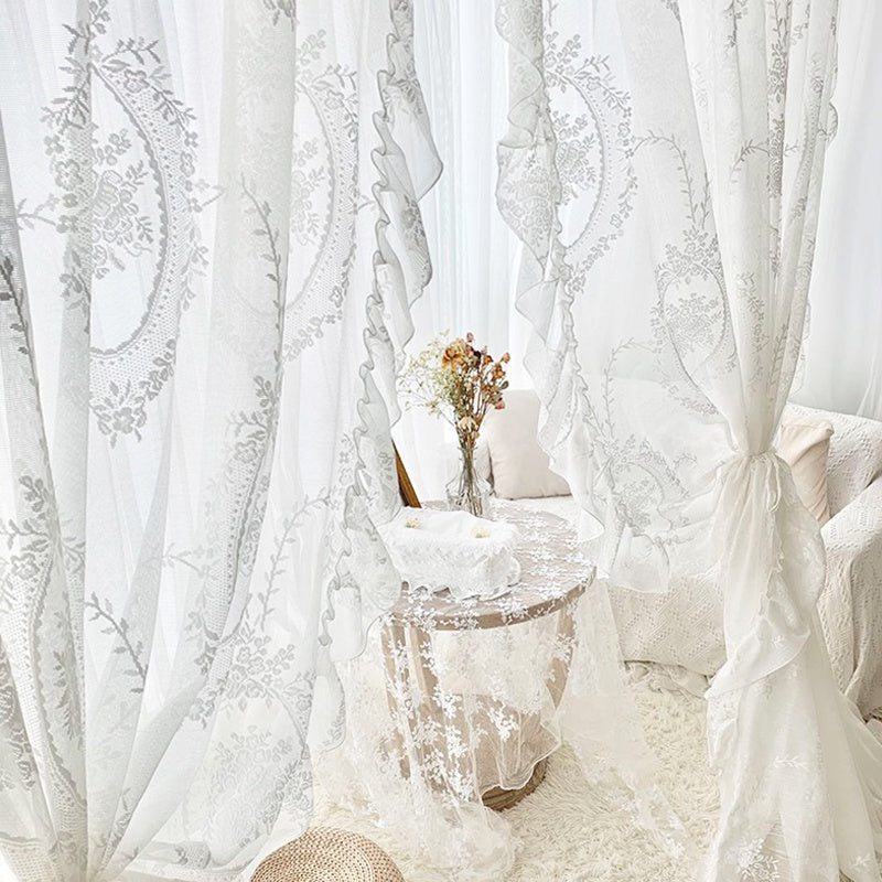 Enhance Your Home Decor with this Elegant White Lace Floral Sheer Curtain!