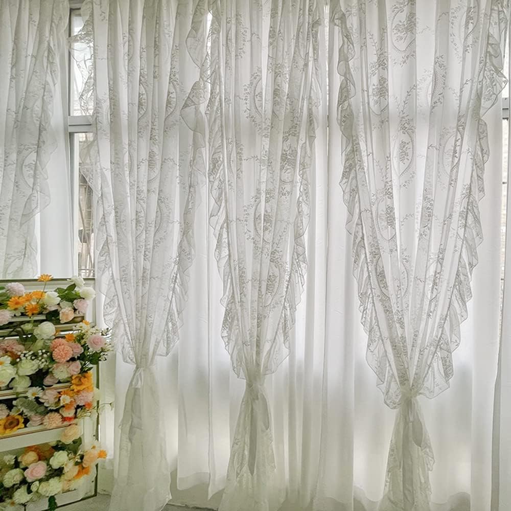 Enhance Your Home Decor with this Elegant White Lace Floral Sheer Curtain!