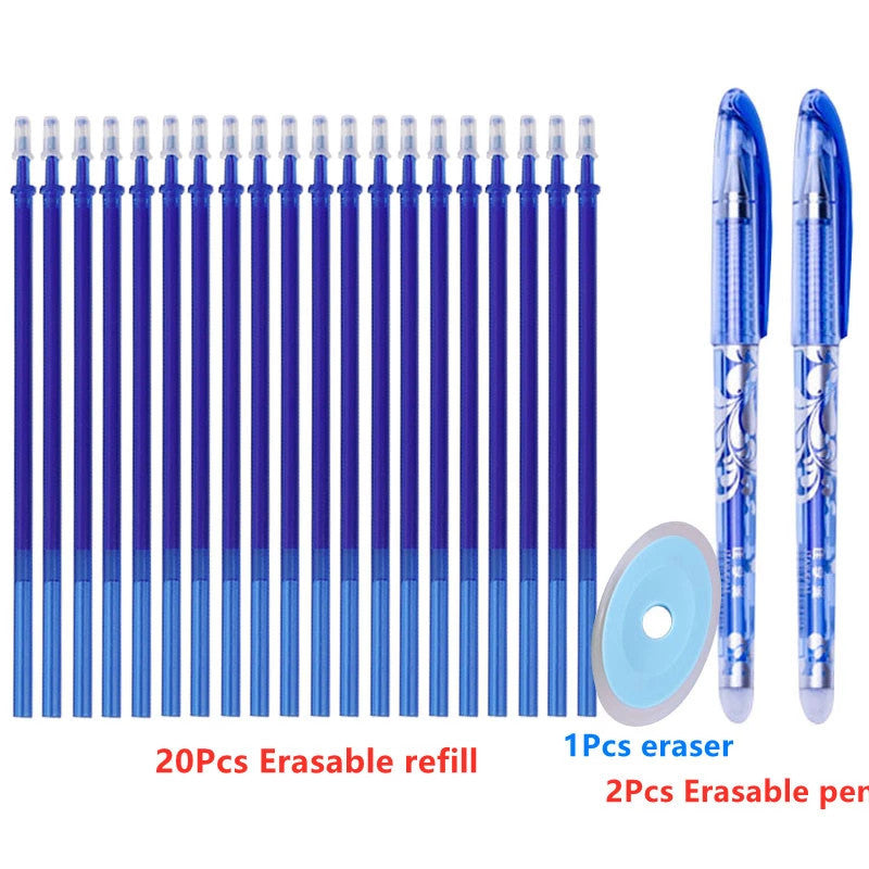 One pack of 0.5mm erasable gel pens with refills and erasers for office and school use.