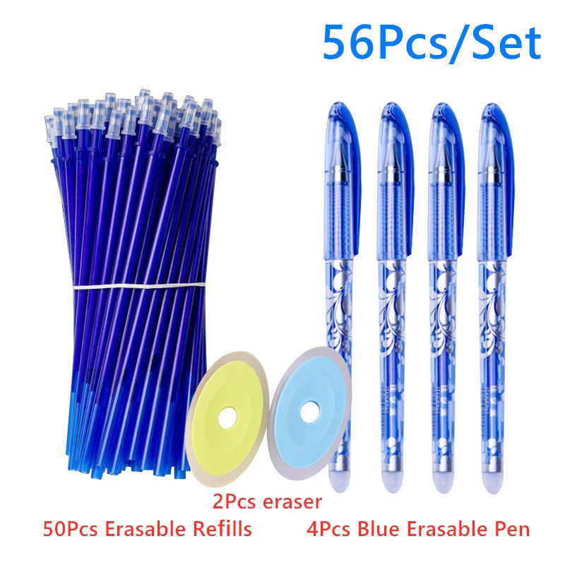 One pack of 0.5mm erasable gel pens with refills and erasers for office and school use.