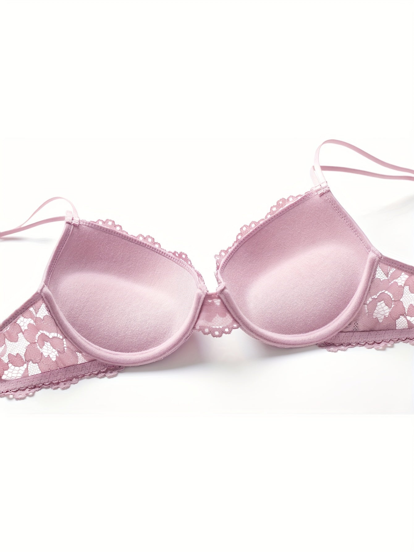 2 Simple Solid Floral Lace Push-Up Bras, Women's Breathable Lingerie.