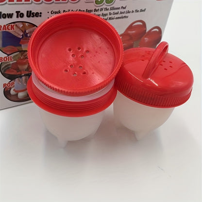 Red silicone egg cups for fluffy steamed eggs, perfect for home cooking and baking.