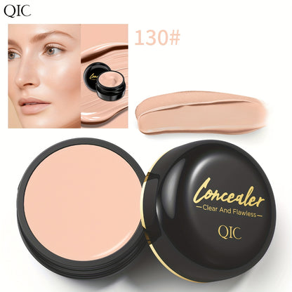 QIC Full Coverage Concealer Cream is a waterproof, matte finish for all skin tones, hiding scars, dark spots, and lasting long. Made with a plant-based formula.