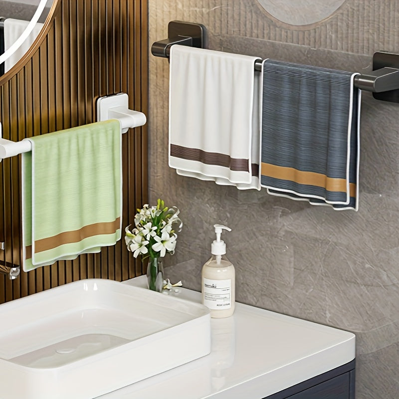 Alloy towel bar for easy installation. Wall mounted with no drilling needed. Available in 30.48cm, 40.64cm, and 50.8cm sizes. Ideal for bathroom storage.