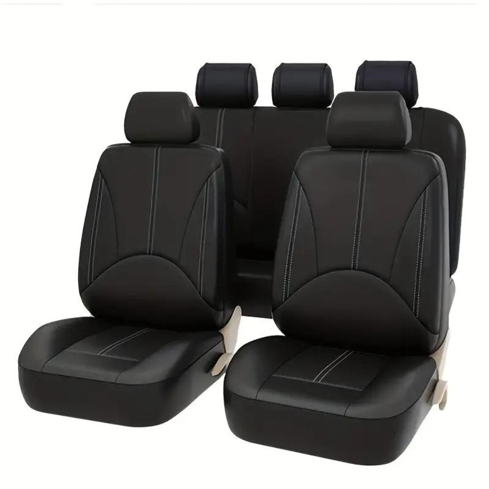 9-piece PU leather car seat cover set fits most vehicles and is airbag compatible.