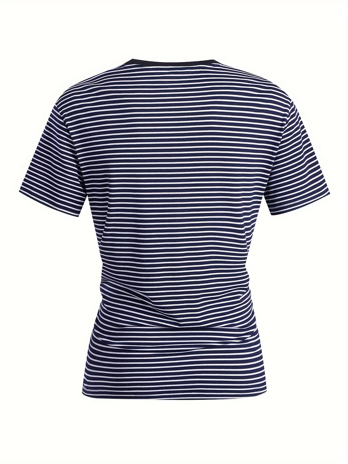 Men's Casual Striped T-Shirt - Soft Polyester & Spandex Blend, Crew Neck, Short Sleeve, Summer Wear