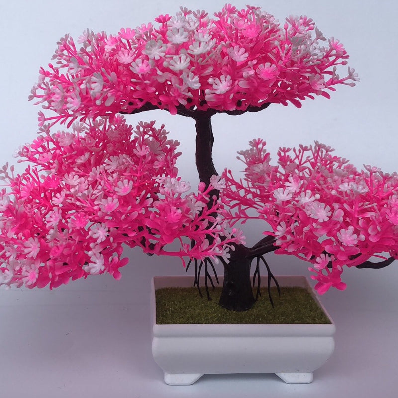 Artificial bonsai tree for room decor, entryway chests, drawers, bookcases, and desks.