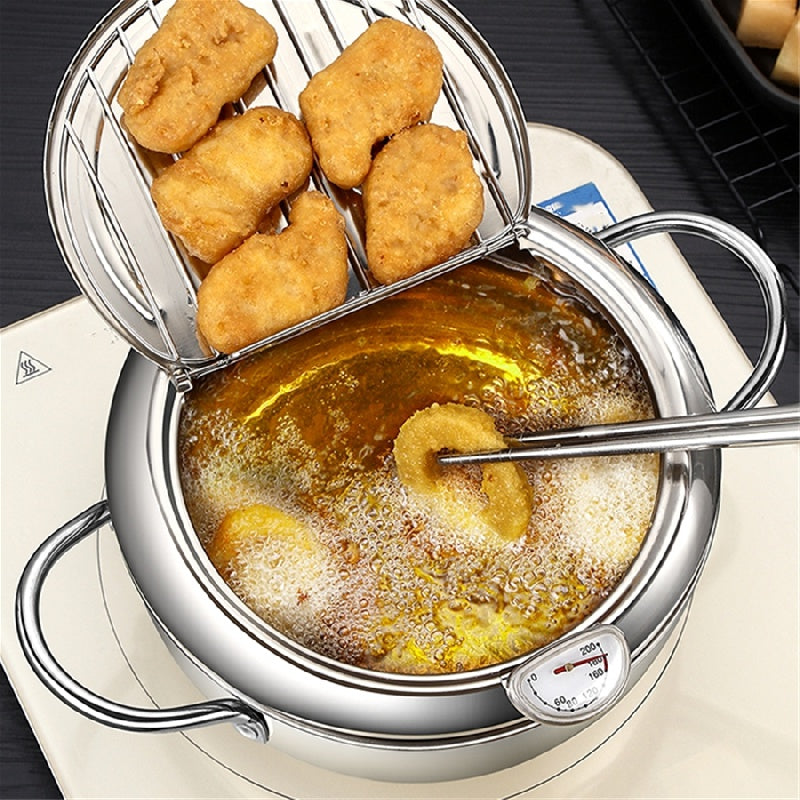 Mini Japanese Tempura Pot with Temperature Control and Oil-Saving Design for Home and Restaurant Use - Stainless Steel Deep Fryer (1 piece)