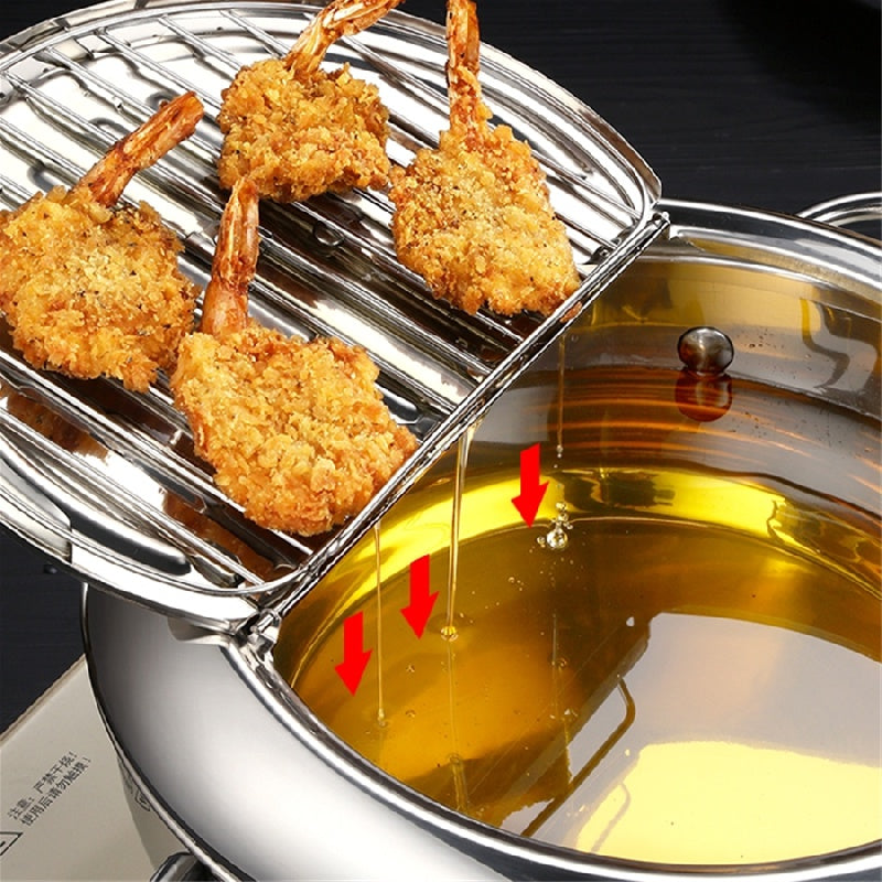 Mini Japanese Tempura Pot with Temperature Control and Oil-Saving Design for Home and Restaurant Use - Stainless Steel Deep Fryer (1 piece)