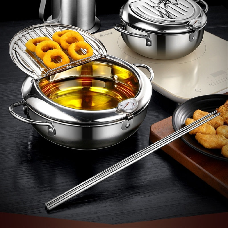 Mini Japanese Tempura Pot with Temperature Control and Oil-Saving Design for Home and Restaurant Use - Stainless Steel Deep Fryer (1 piece)