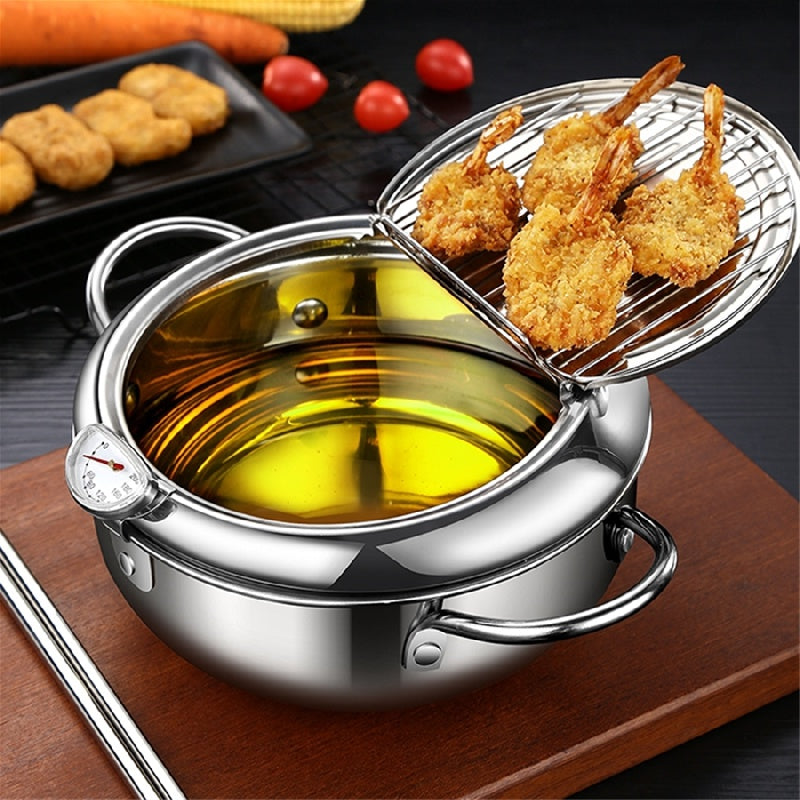 Mini Japanese Tempura Pot with Temperature Control and Oil-Saving Design for Home and Restaurant Use - Stainless Steel Deep Fryer (1 piece)