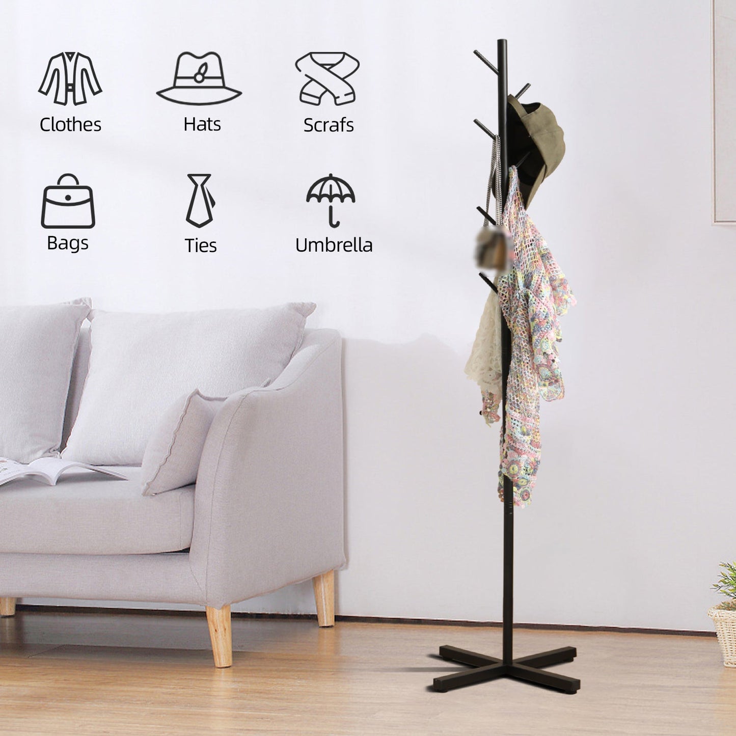 1-piece Floor-standing Coat Rack with a Simple Combination and Tree-shaped Design, Three-dimensional Storage Rack for Bedroom, Living Room, Porch, and Towels